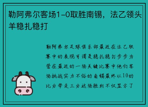 勒阿弗尔客场1-0取胜南锡，法乙领头羊稳扎稳打